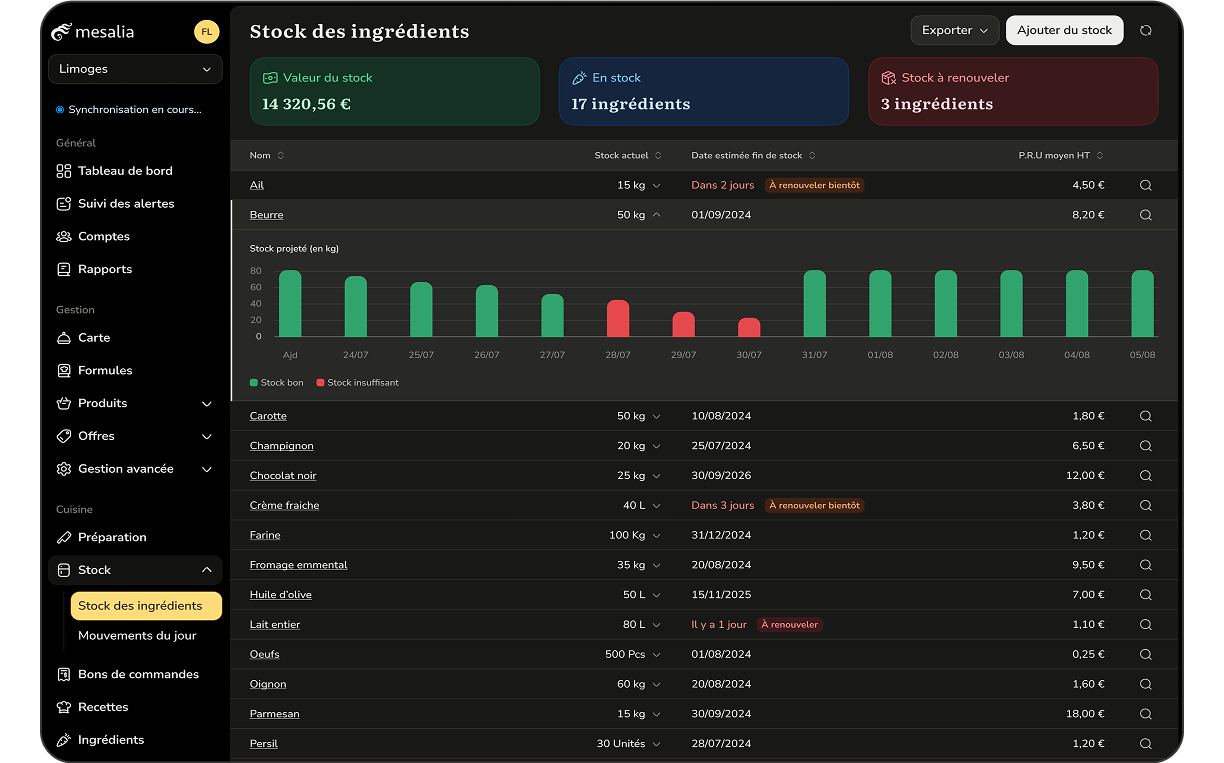 Interface Mesalia en Dark Mode